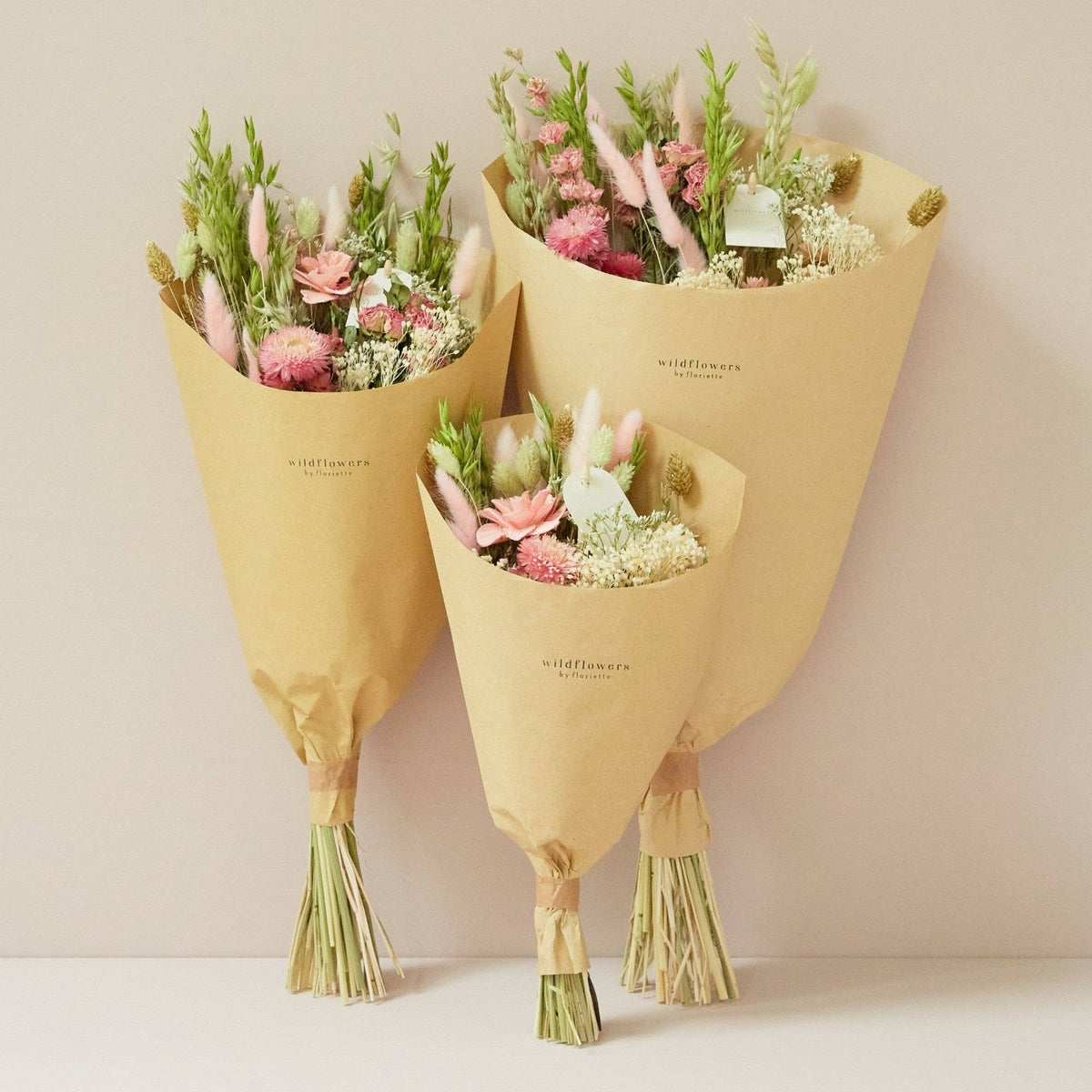 Fleurs séchées - Bouquet champêtre - Élégance rose: Moyen