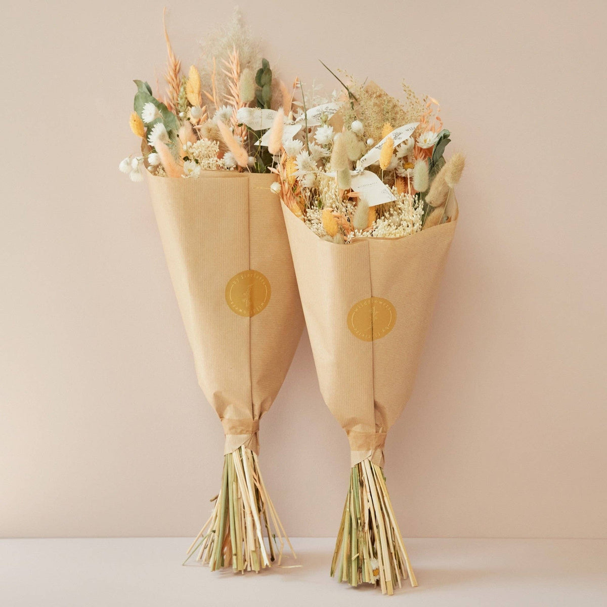 Fleurs séchées - Bouquet champêtre exclusif - Pêche - Best-seller mariage: Moyen