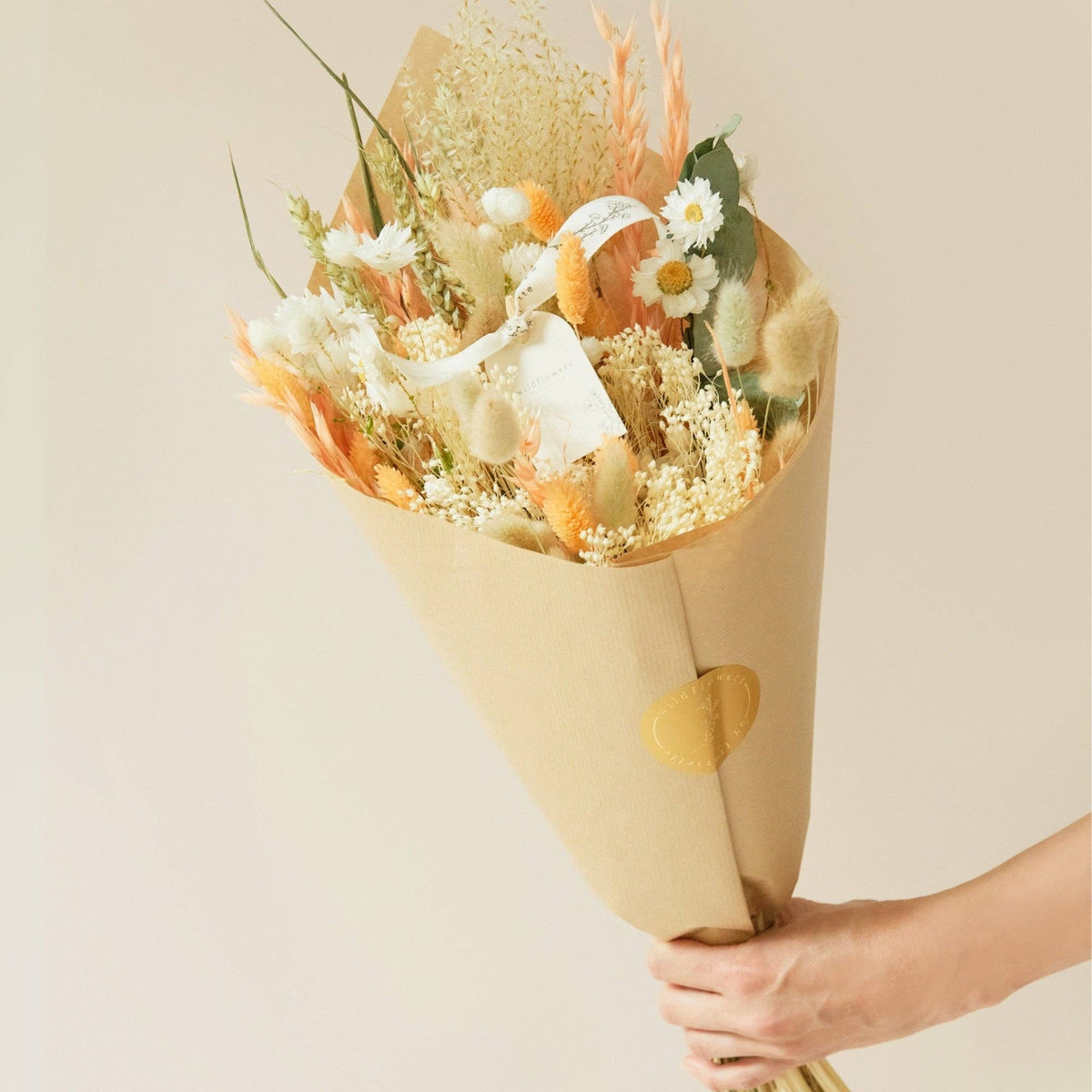 Fleurs séchées - Bouquet champêtre exclusif - Pêche - Best-seller mariage: Moyen